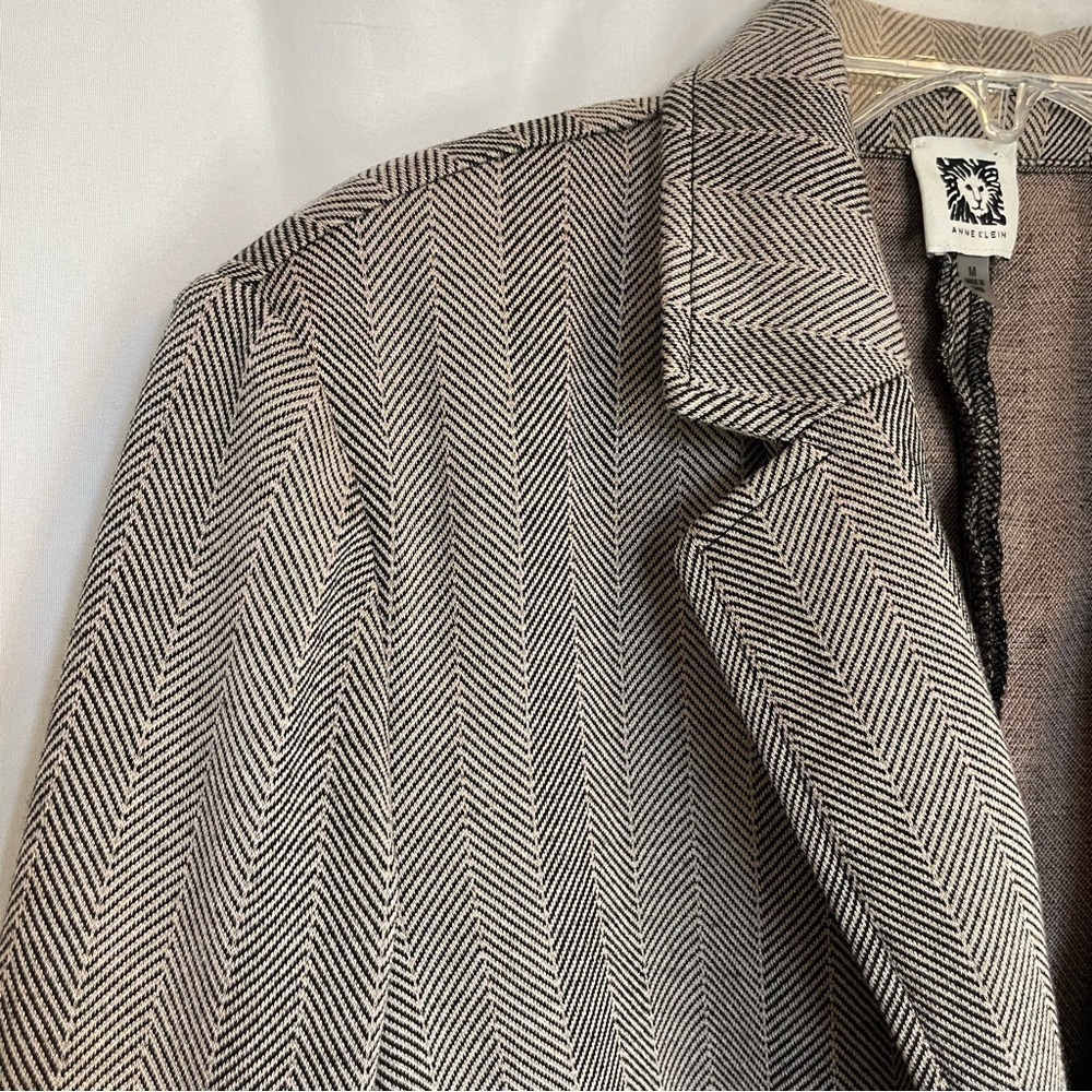 ANNE KLEIN Women’s Tan Black Stripe Blazer Jacket Single Button Size Medium - Picture 3 of 13
